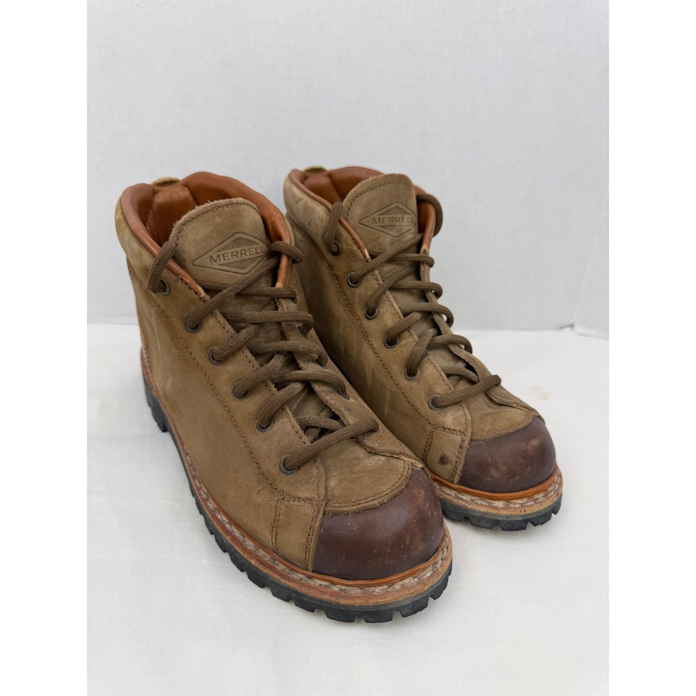Merrell Wilderness Hiking Boots Womens 8 Made in Italy Tan Suede Leather Vibram